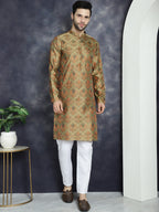 Jompers Men's Golden Silk Blend Straight Kurta - Golden