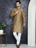 Jompers Men's Golden Silk Blend Straight Kurta - Golden
