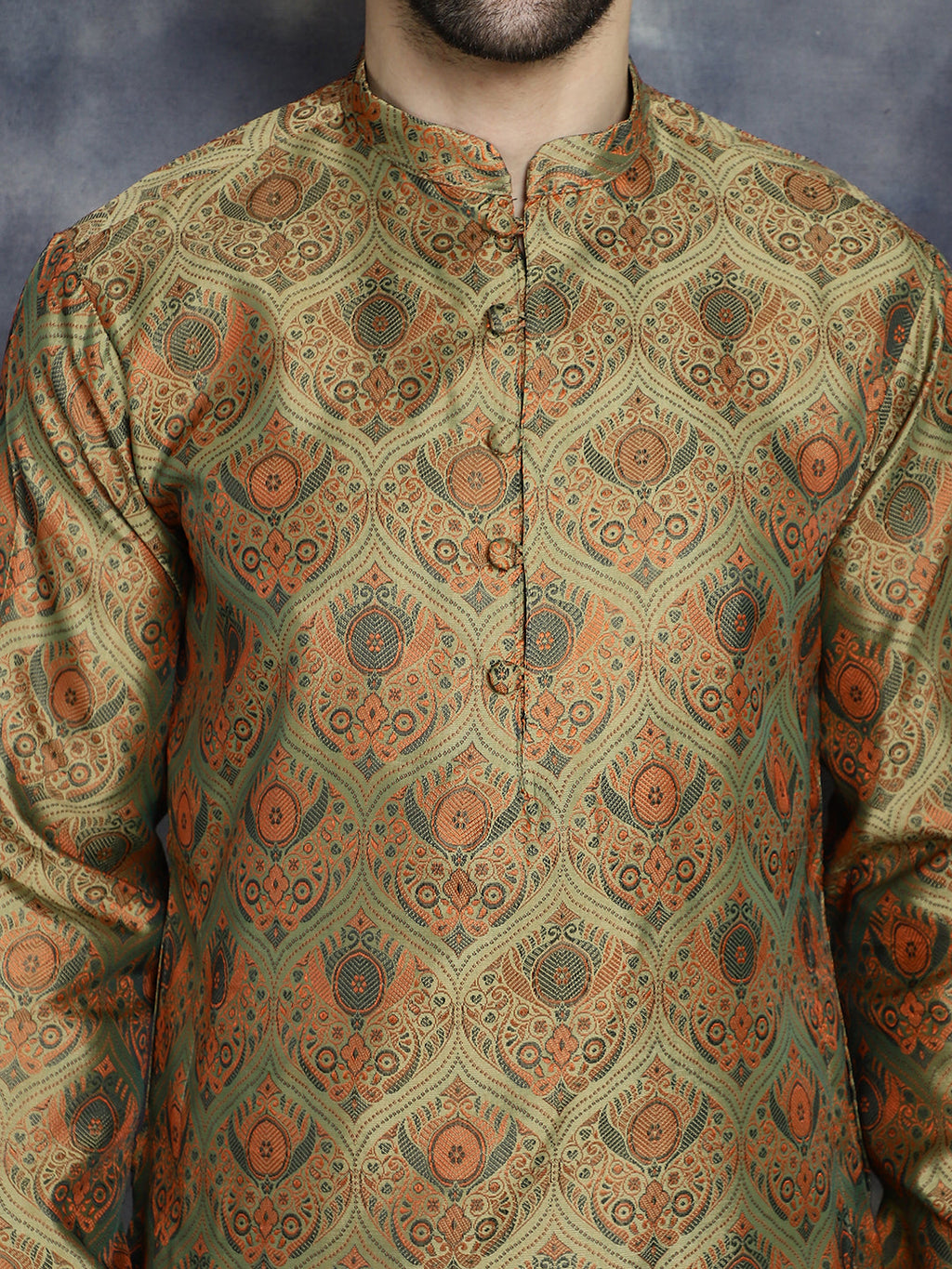 Jompers Men's Golden Silk Blend Straight Kurta - Golden