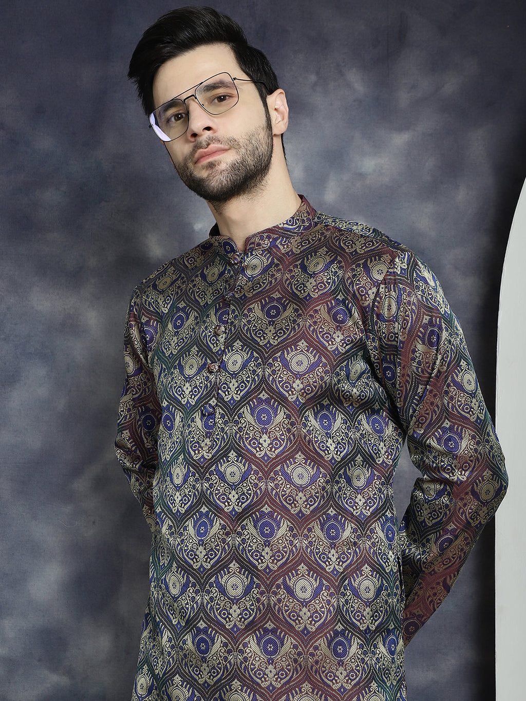 Jompers Men's Purple Silk Blend Straight Kurta - Purple