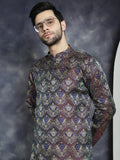 Jompers Men's Purple Silk Blend Straight Kurta - Purple