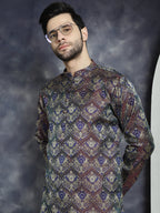 Jompers Men's Purple Silk Blend Straight Kurta - Purple