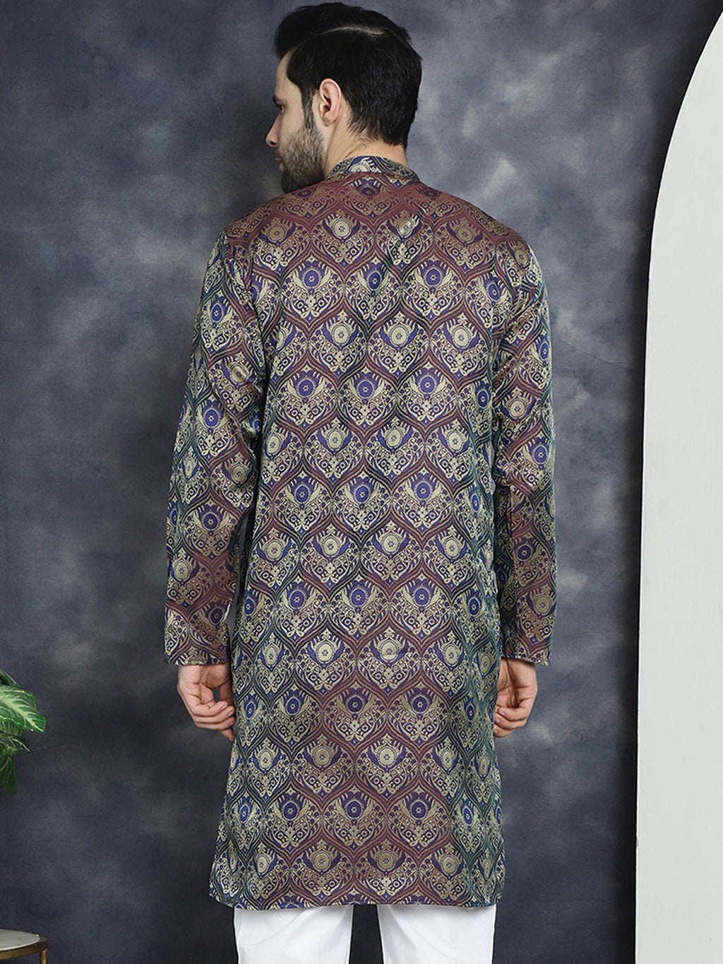 Jompers Men's Purple Silk Blend Straight Kurta - Purple