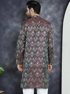 Jompers Men's Purple Silk Blend Straight Kurta - Purple