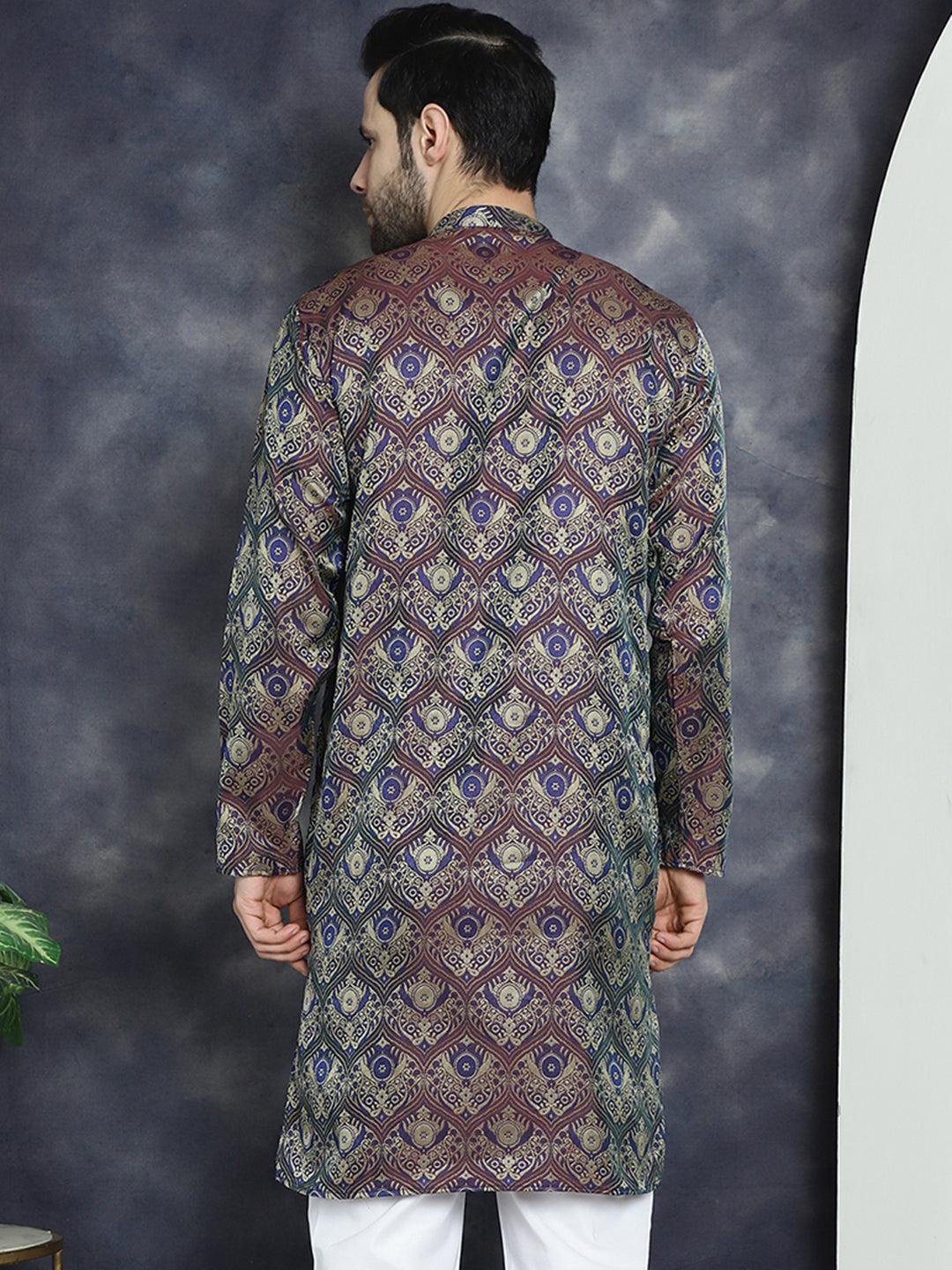 Jompers Men's Purple Silk Blend Straight Kurta - Purple