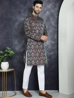 Jompers Men's Purple Silk Blend Straight Kurta - Purple