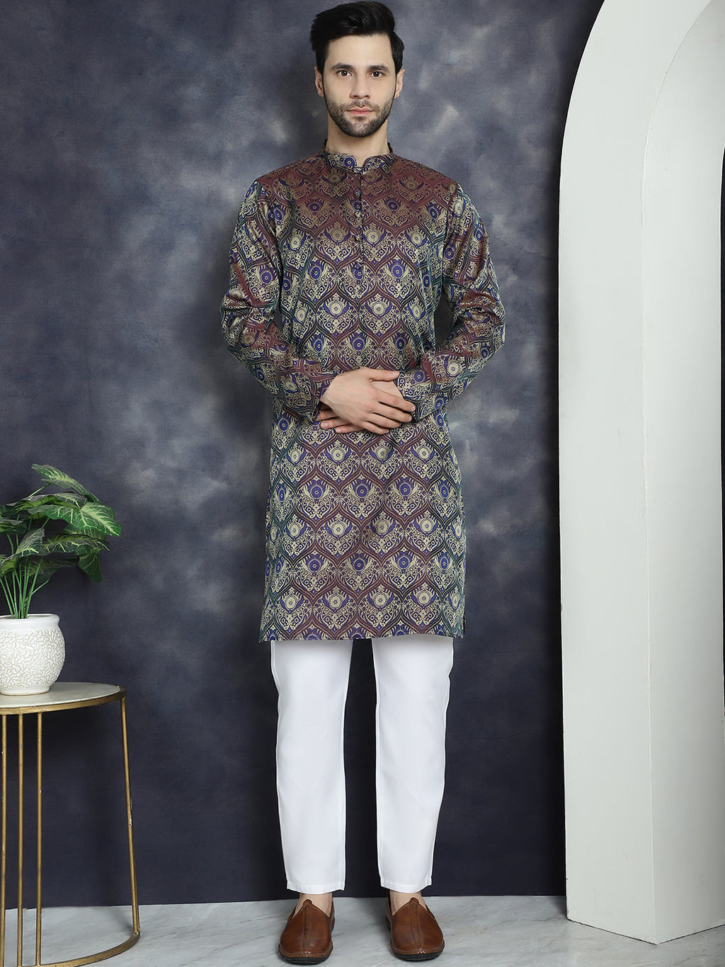 Jompers Men's Purple Silk Blend Straight Kurta - Purple
