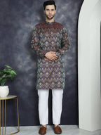 Jompers Men's Purple Silk Blend Straight Kurta - Purple