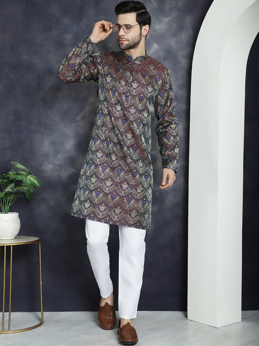 Jompers Men's Purple Silk Blend Straight Kurta - Purple