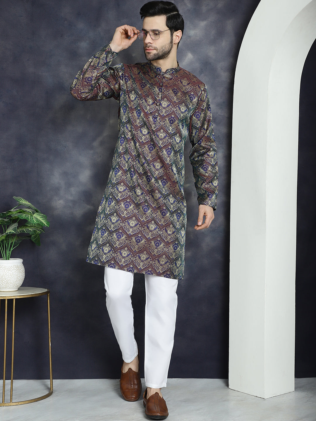 Jompers Men's Purple Silk Blend Straight Kurta - Purple