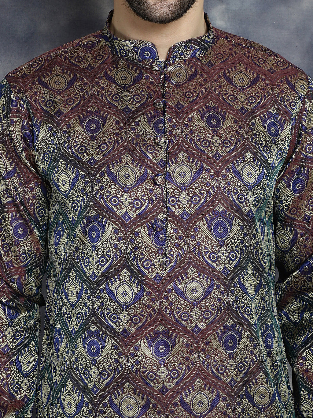 Jompers Men's Purple Silk Blend Straight Kurta - Purple