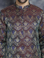 Jompers Men's Purple Silk Blend Straight Kurta - Purple