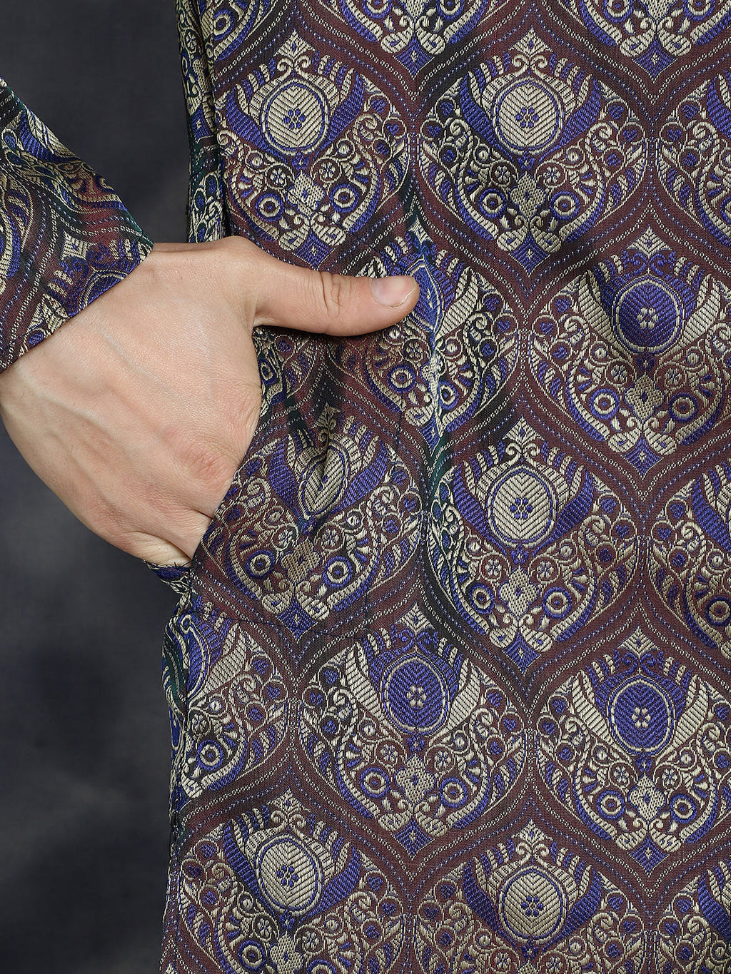 Jompers Men's Purple Silk Blend Straight Kurta - Purple