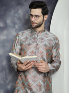 Jompers Men's Silver Silk Blend Straight Kurta - Silver