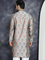 Jompers Men's Silver Silk Blend Straight Kurta - Silver
