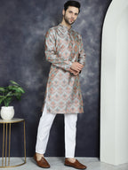 Jompers Men's Silver Silk Blend Straight Kurta - Silver