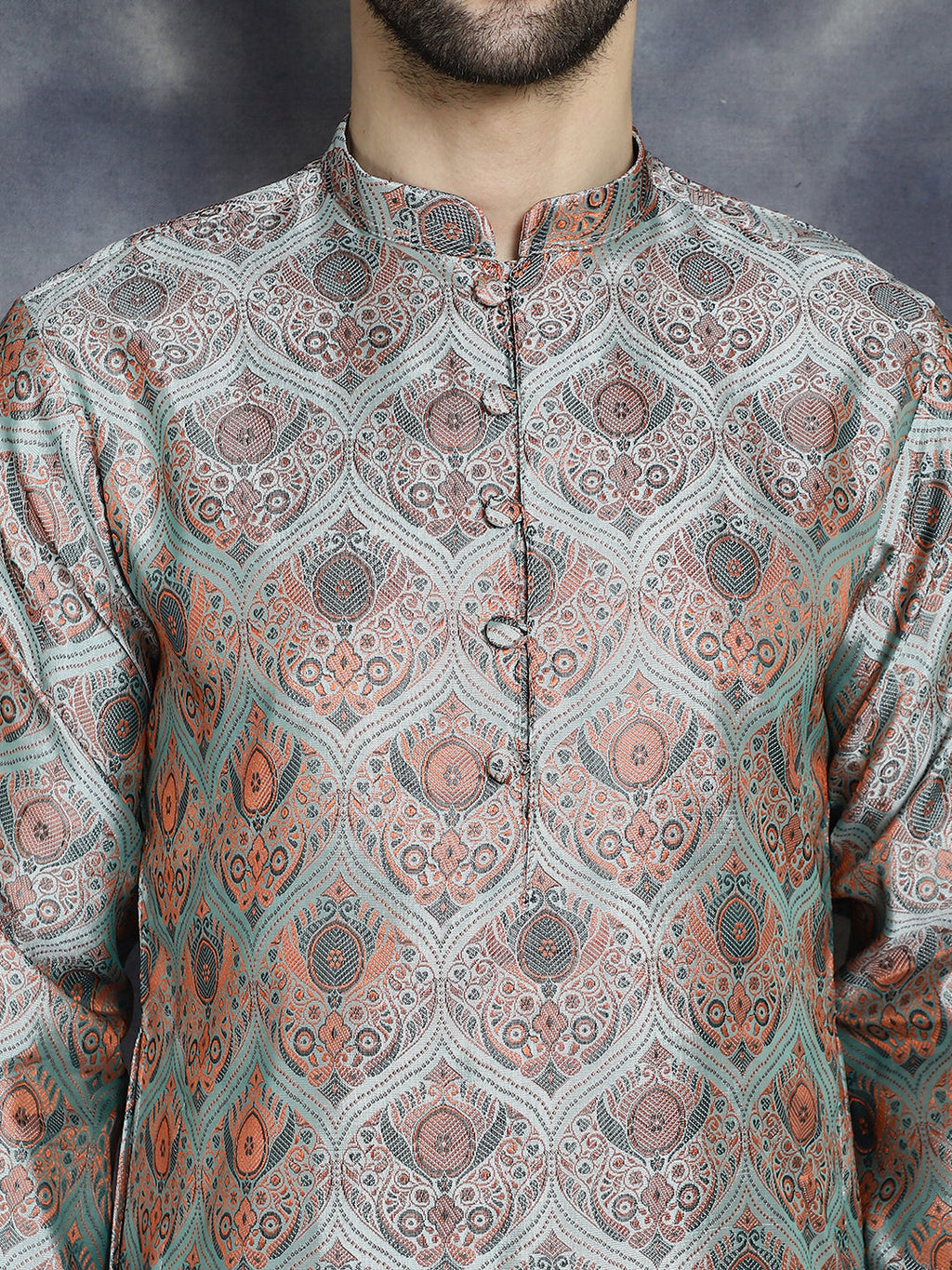 Jompers Men's Silver Silk Blend Straight Kurta - Silver