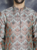 Jompers Men's Silver Silk Blend Straight Kurta - Silver
