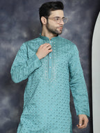 Jompers Men's Sequins Embroidered Kurta - Blue