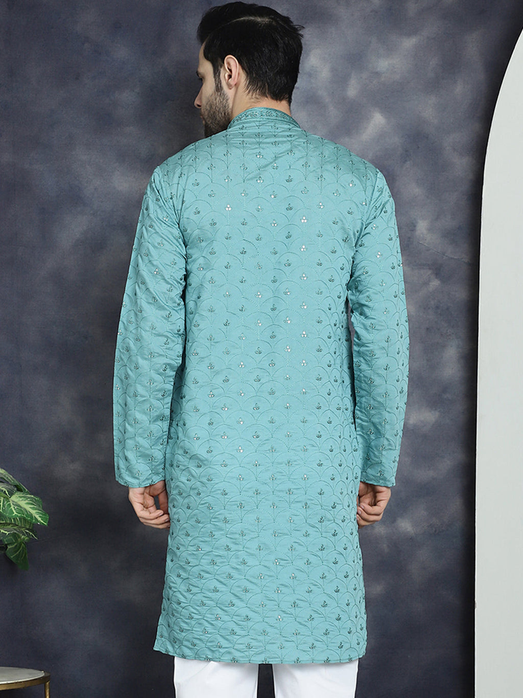 Jompers Men's Sequins Embroidered Kurta - Blue