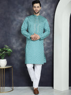 Jompers Men's Sequins Embroidered Kurta - Blue