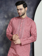 Jompers Men's Sequins Embroidered Kurta - Coral