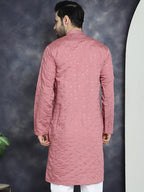 Jompers Men's Sequins Embroidered Kurta - Coral