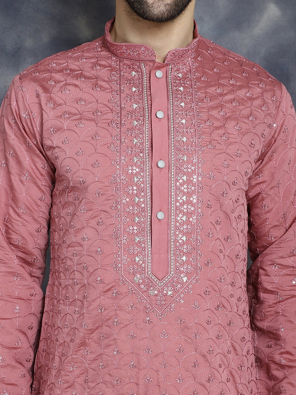 Jompers Men's Sequins Embroidered Kurta - Coral