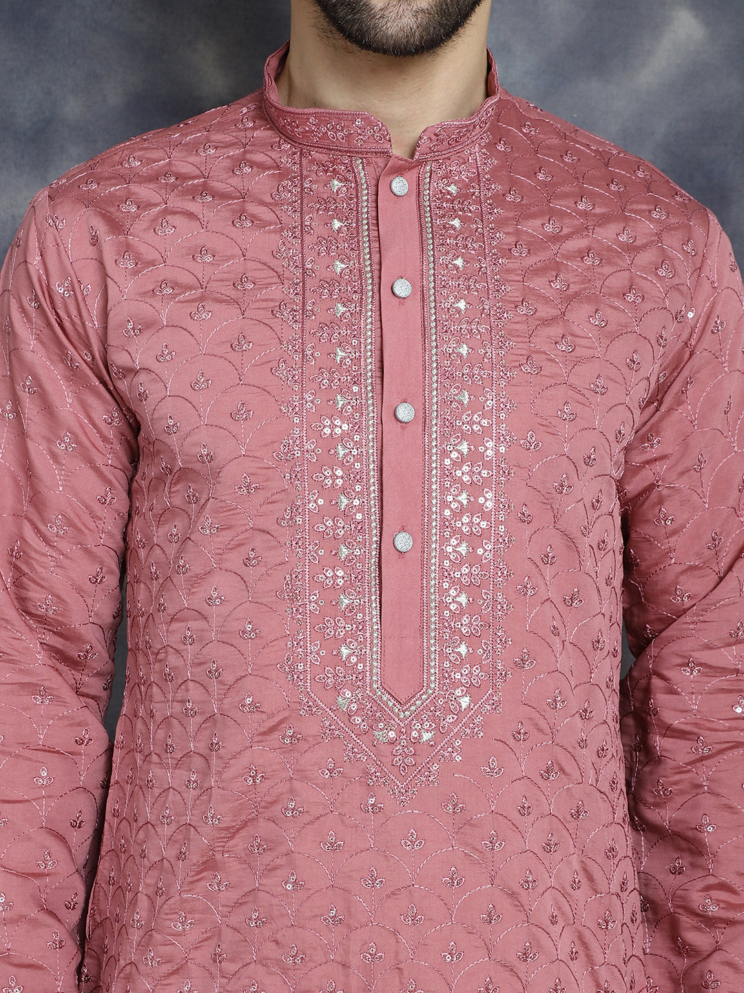 Jompers Men's Sequins Embroidered Kurta - Coral