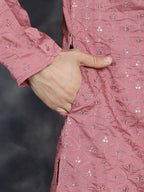 Jompers Men's Sequins Embroidered Kurta - Coral