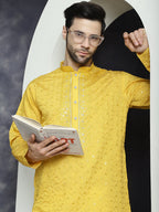 Jompers Men's Sequins Embroidered Kurta - Mustard