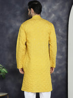 Jompers Men's Sequins Embroidered Kurta - Mustard