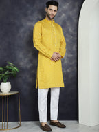 Jompers Men's Sequins Embroidered Kurta - Mustard