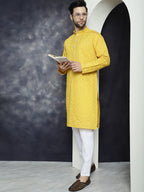 Jompers Men's Sequins Embroidered Kurta - Mustard