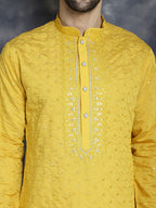 Jompers Men's Sequins Embroidered Kurta - Mustard