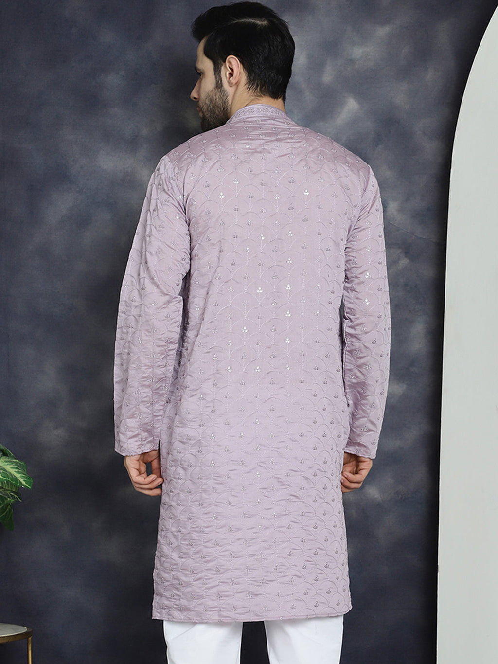 Jompers Men's Sequins Embroidered Kurta - Purple