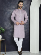 Jompers Men's Sequins Embroidered Kurta - Purple
