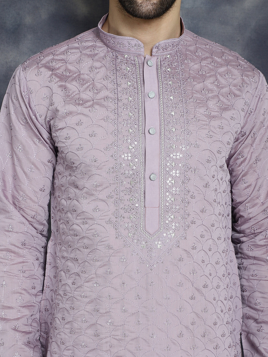 Jompers Men's Sequins Embroidered Kurta - Purple