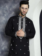 Jompers Men's Embroidered Kurta - Black