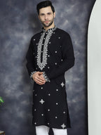 Jompers Men's Embroidered Kurta - Black