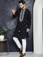 Jompers Men's Embroidered Kurta - Black