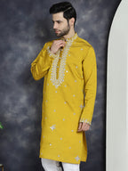 Jompers Men's Embroidered Kurta - Mustard