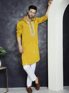Jompers Men's Embroidered Kurta - Mustard