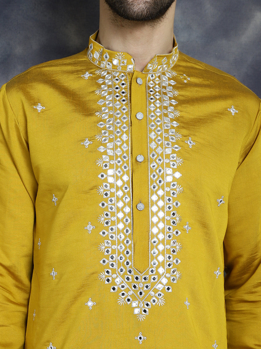 Jompers Men's Embroidered Kurta - Mustard