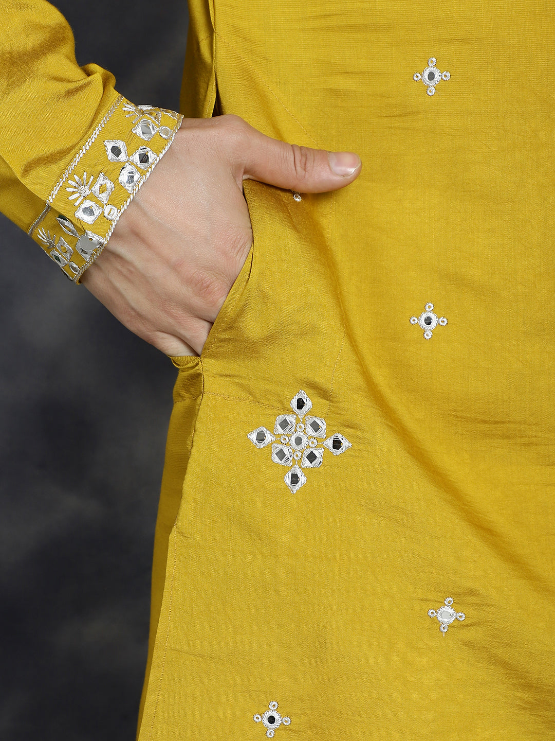 Jompers Men's Embroidered Kurta - Mustard