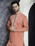 Jompers Men's Embroidered Kurta - Peach