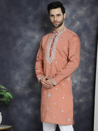 Jompers Men's Embroidered Kurta - Peach