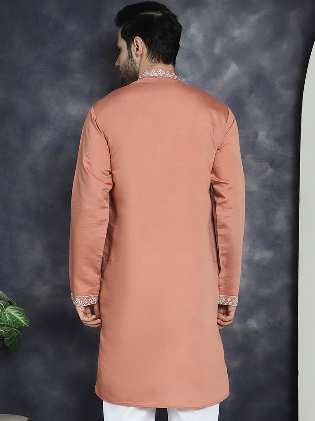 Jompers Men's Embroidered Kurta - Peach