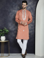 Jompers Men's Embroidered Kurta - Peach