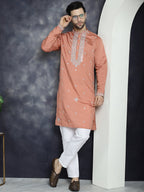 Jompers Men's Embroidered Kurta - Peach